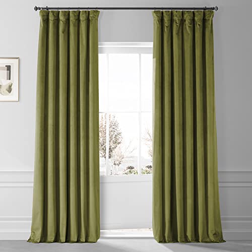 HPD HALF PRICE DRAPES Blackout Solid Thermal Insulated Window Curtain 50 X 96 Signature Plush Velvet Curtains for Bedroom & Living Room (1 Panel), VPYC-SBO161224-96, Jalapeno Green