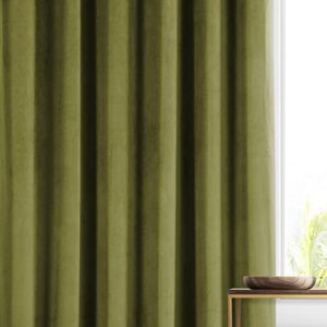 HPD HALF PRICE DRAPES Blackout Solid Thermal Insulated Window Curtain 50 X 96 Signature Plush Velvet Curtains for Bedroom & Living Room (1 Panel), VPYC-SBO161224-96, Jalapeno Green