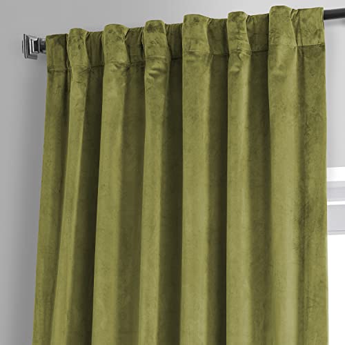 HPD HALF PRICE DRAPES Blackout Solid Thermal Insulated Window Curtain 50 X 96 Signature Plush Velvet Curtains for Bedroom & Living Room (1 Panel), VPYC-SBO161224-96, Jalapeno Green