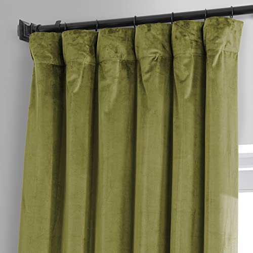 HPD HALF PRICE DRAPES Blackout Solid Thermal Insulated Window Curtain 50 X 96 Signature Plush Velvet Curtains for Bedroom & Living Room (1 Panel), VPYC-SBO161224-96, Jalapeno Green