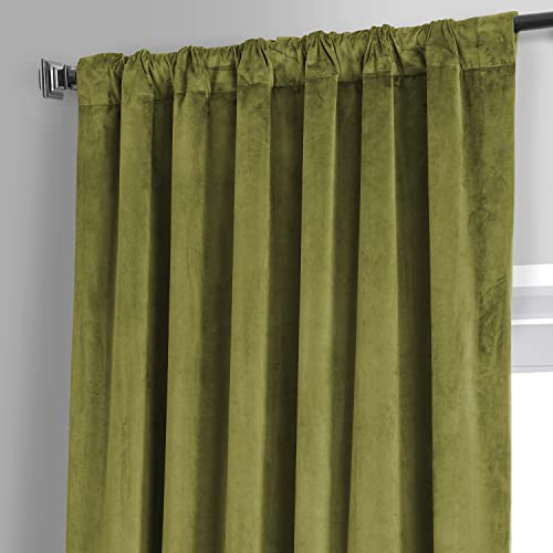 HPD HALF PRICE DRAPES Blackout Solid Thermal Insulated Window Curtain 50 X 96 Signature Plush Velvet Curtains for Bedroom & Living Room (1 Panel), VPYC-SBO161224-96, Jalapeno Green