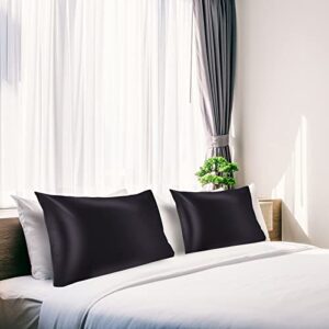 NOLRDR Mulberry Silk Pillowcase 2 Pack for Hair and Skin with Hidden Zipper,Both Sides 19 Momme Smooth and Breathable Silk Pillow Cases Set of 2 (Black, Standard 20''×26'')