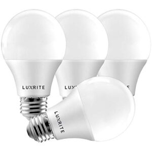 luxrite a19 led bulb 60w equivalent, 3500k natural white, 800 lumens, dimmable standard led light bulbs 9w, enclosed fixture rated, energy star, e26 medium base - indoor and outdoor (4 pack)