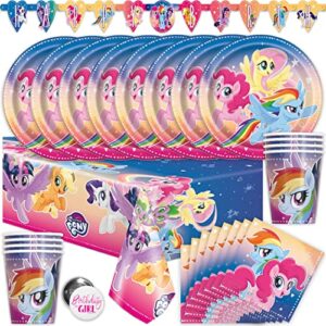 my little pony party supplies, my little pony birthday party supplies and decorations for 16 guests with banner, tablecover, plates, cups, napkins and button