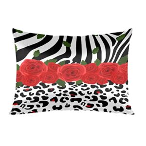satin pillowcase for hair and skin leopard zebra print rose silk pillowcase with zipper, soft silky pillow cover standard size (20x26 inches), slip cooling satin pillow cases