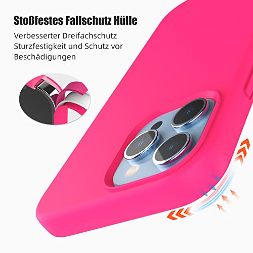 ARSUNOVO Compatible with iPhone 13 Pro Case 6.1 inch, [Shockproof][Anti-Scratch] Slim Liquid Silicone Case Protective Bumper Rubber Gel Cover for iPhone 13 Pro 6.1"(Hot Pink)