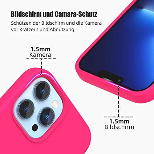 ARSUNOVO Compatible with iPhone 13 Pro Case 6.1 inch, [Shockproof][Anti-Scratch] Slim Liquid Silicone Case Protective Bumper Rubber Gel Cover for iPhone 13 Pro 6.1"(Hot Pink)