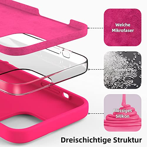 ARSUNOVO Compatible with iPhone 13 Pro Case 6.1 inch, [Shockproof][Anti-Scratch] Slim Liquid Silicone Case Protective Bumper Rubber Gel Cover for iPhone 13 Pro 6.1"(Hot Pink)