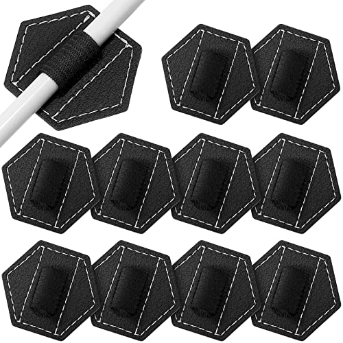 10 Pieces Self Adhesive Pen Holders for Notebook Hexagon Elastic Journal PU Leather Pen Holders Loop Holders Office Accessory for Stylus Calendar Laptop Book, Black