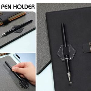 10 Pieces Self Adhesive Pen Holders for Notebook Hexagon Elastic Journal PU Leather Pen Holders Loop Holders Office Accessory for Stylus Calendar Laptop Book, Black
