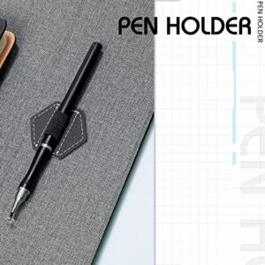 10 Pieces Self Adhesive Pen Holders for Notebook Hexagon Elastic Journal PU Leather Pen Holders Loop Holders Office Accessory for Stylus Calendar Laptop Book, Black