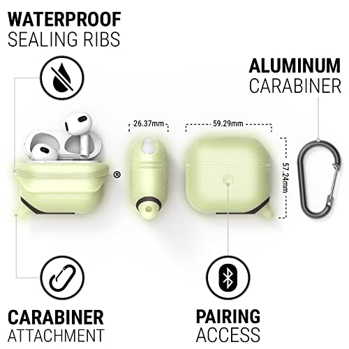 Catalyst Waterproof Case Vibe Series for AirPods 3 with Premium Carabiner. Compatible Wireless Charging, One-Piece Design, High Drop Protection, Soft-Touch - Glow-in-The-Dark