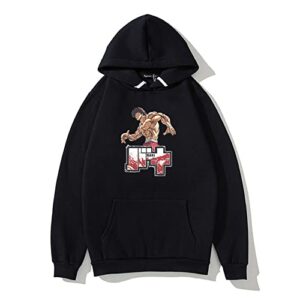 wjhywdh 2021 new anime hoodies baki hanma casual hooded sweatshirt unisex clothing (black,large)