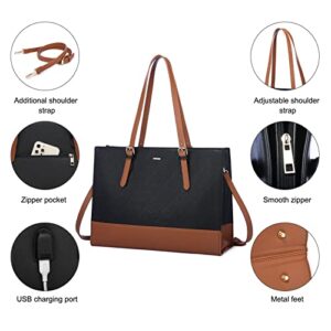 LOVEVOOK Laptop Bag for Women Work Bag 15.6 inch Large Capacity Computer Tote Handbag Faux Leather Shoulder Bag Purse