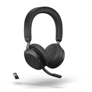 jabra evolve2 75 pc wireless headset with 8-microphone technology - dual foam stereo headphones with adjustable advanced active noise cancelling, usb-a bluetooth adapter and uc compatibility - black
