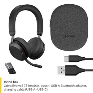 Jabra Evolve2 75 PC Wireless Headset with 8-Microphone Technology - Dual Foam Stereo Headphones with Adjustable Advanced Active Noise Cancelling, USB-A Bluetooth Adapter and UC Compatibility - Black