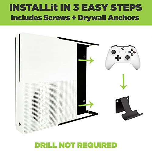 HIDEit Mounts X1S Pro Bundle, Wall Mounts for Xbox One S and Controller, Steel Wall Mount for Xbox One S and One Rubber Dipped Controller Mount