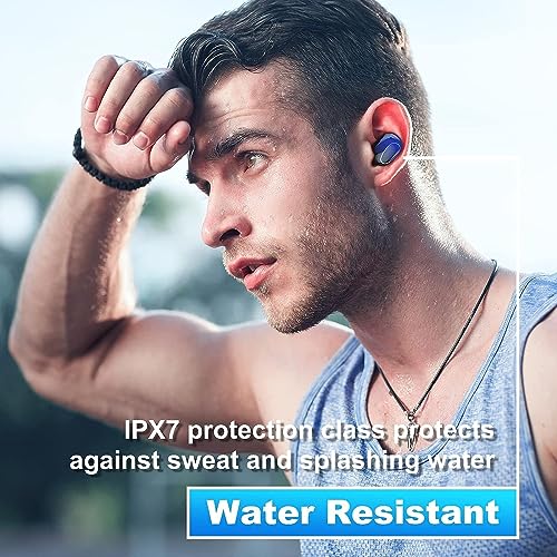 Kinganda Bluetooth Headphones True Wireless Earbuds Touch Control with LED Charging Case, IPX7 Waterproof, HiFi Stereo in Ear Earphones, Deep Bass Sports Ear Buds with Built-in Mic Blue