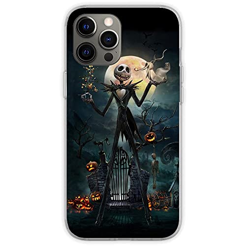 Xovive Classical The Nightmare Jack Design Halloween Phone Case Compatible with iPhone 13 Mini Before Christmas Skellington Print Pure Clear TPU Soft Case Cover Shockproof