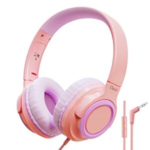 ulacici pink kids headphones for school,kids headphones headphones for kids with volume limit of 94 db,wired children headphones for online learning/school/travel/tablet