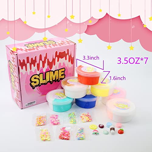 Brehenzo 7 Packs Dual Color Butter Slime Kit,Non Sticky,Super Soft Sludge Toy,Birthday Gifts for Kids,DIY Putty Slime Party Favor for Girls & Boys, Unscented, Red Blue Pink Yellow