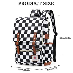 Xinveen Vintage Backpack School Bag College Daypack Slim Travel Rucksack Black and White Grid