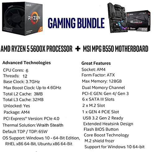 INLAND Performance 1TB NVMe 4.0 M.2 2280 NVMe SSD +AMD Ryzen 5 5600X Desktop Processor Bundle with MSI MPG B550 Gaming Plus ATX Gaming Motherboard