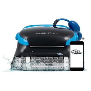 dolphin nautilus cc plus robotic pool vacuum cleaner with wi-fi control — wall climbing capability  — top load filters for easy maintenance — ideal for above/in-ground pools up to 50 ft in length