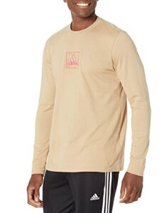 adidas men's embroidery graphic long sleeve tee, beige tone, small