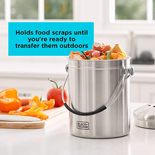 BLACK+DECKER Compost Bin, Stainless Steel, Countertop, 166 oz. (BDSTGAKT9702