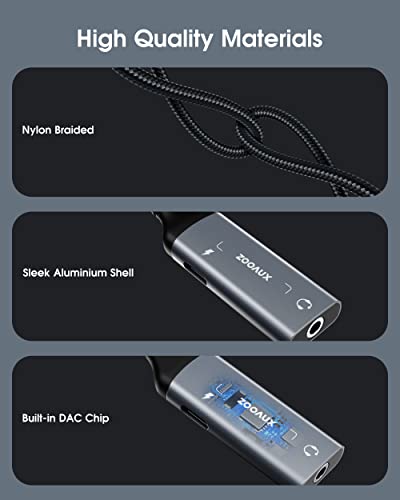 ZOOAUX [New Version] USB Type C to 3.5mm Audio Adapter and Charger,2 in 1 USB C to Aux Audio Jack Splitter Hi-Res DAC and Fast Charging Dongle for Galaxy S22/S21/S20 Note 20,iPad Pro,Pixel 3/4 XL