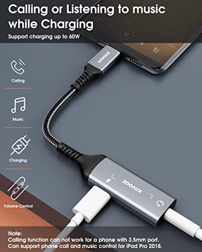 ZOOAUX [New Version] USB Type C to 3.5mm Audio Adapter and Charger,2 in 1 USB C to Aux Audio Jack Splitter Hi-Res DAC and Fast Charging Dongle for Galaxy S22/S21/S20 Note 20,iPad Pro,Pixel 3/4 XL