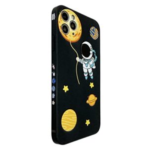 yonds queen for iphone 13 mini cute case, cartoon astronaut space planet design stylish bumper cover soft tpu rubber protective anti-slip shockproof case(iphone 13 mini, black moon)