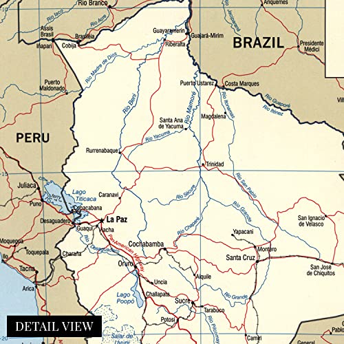 HISTORIX 2006 Bolivia Map Poster - 24x30 Inch Map of Bolivia in South America Poster - Map of Bolivia Showing Sucre Santa Cruz and La Paz Bolivia Map Print