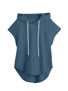milumia women high low hem cap sleeve athletic drawstring hoodie tunic top shirts dusty blue x-large