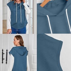 Milumia Women High Low Hem Cap Sleeve Athletic Drawstring Hoodie Tunic Top Shirts Dusty Blue X-Large