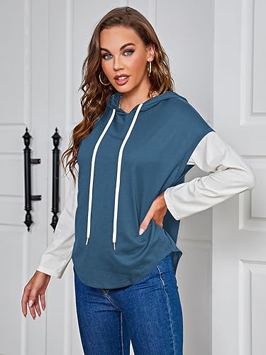 Milumia Women High Low Hem Cap Sleeve Athletic Drawstring Hoodie Tunic Top Shirts Dusty Blue X-Large