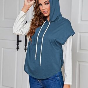 Milumia Women High Low Hem Cap Sleeve Athletic Drawstring Hoodie Tunic Top Shirts Dusty Blue X-Large