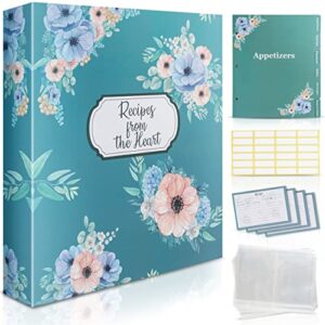 AR Kitchen Recipe Binder – Premium Recipe Organizer for 4 x 6-inch Cards – Anti-Tear Recipe Card Book Holder with 50 Cards - 25pcs Plastic Pockets Included – Elegant Floral Cover