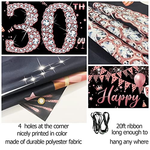 30th Birthday Decoration Door Banner, Rose Gold Happy 30th Birthday Decorations for Women, Door Cover Sign Poster Decoration, Dirty 30 Birthday Party Decoration Backdrop for Her 6.1ft x 3ft Fabric PHXEY