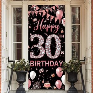 30th birthday decoration door banner, rose gold happy 30th birthday decorations for women, door cover sign poster decoration, dirty 30 birthday party decoration backdrop for her 6.1ft x 3ft fabric phxey