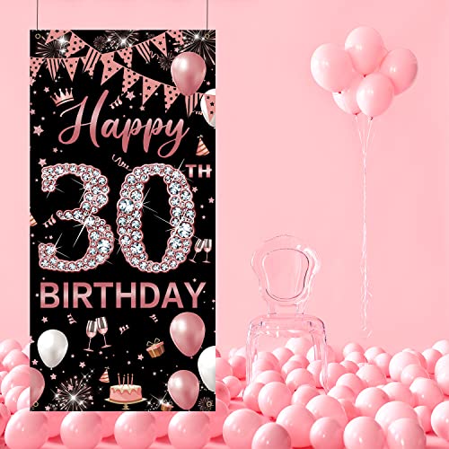 30th Birthday Decoration Door Banner, Rose Gold Happy 30th Birthday Decorations for Women, Door Cover Sign Poster Decoration, Dirty 30 Birthday Party Decoration Backdrop for Her 6.1ft x 3ft Fabric PHXEY