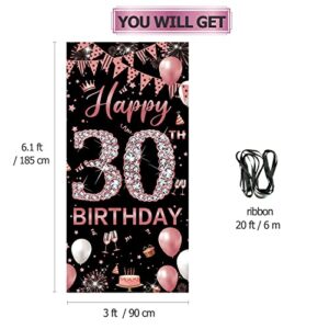 30th Birthday Decoration Door Banner, Rose Gold Happy 30th Birthday Decorations for Women, Door Cover Sign Poster Decoration, Dirty 30 Birthday Party Decoration Backdrop for Her 6.1ft x 3ft Fabric PHXEY