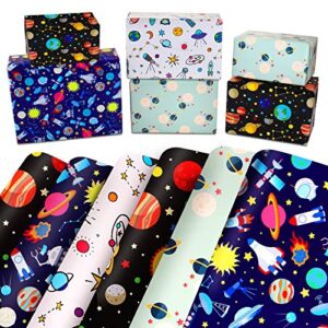 outer space wrapping paper birthday wrapping paper for boys girls kids childrens men women - gift wrapping paper set with blue white navy bulk packaging paper assortment for birthday party holiday decoration diy crafts supplies - galaxy spaceship galactic