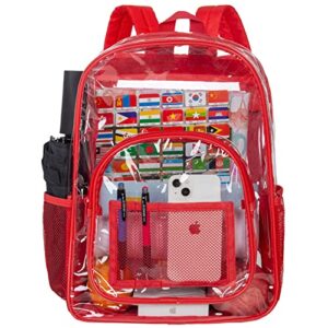 clear backpack, transparent bookbag heavy duty see through backpacks for men - red