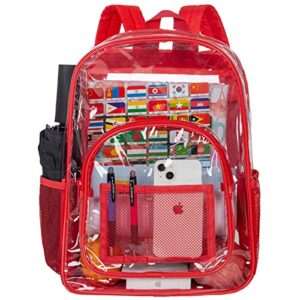 Clear Backpack, Transparent Bookbag Heavy Duty See Through Backpacks for Men - Red