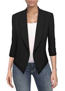 womens casual work office open front blazer jacket with removable shoulder pads jk1133 1073t black xl