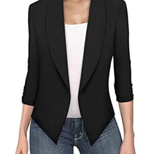 Womens Casual Work Office Open Front Blazer Jacket with Removable Shoulder Pads JK1133 1073T Black XL