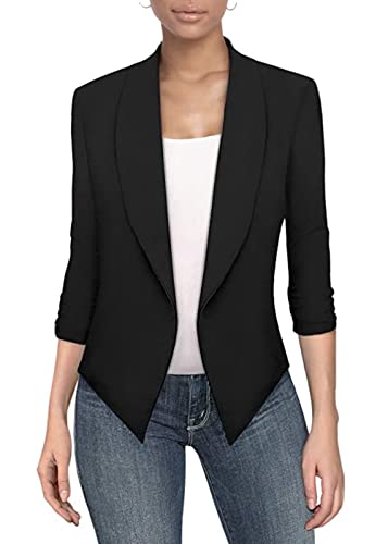 Womens Casual Work Office Open Front Blazer Jacket with Removable Shoulder Pads JK1133 1073T Black XL