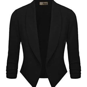 Womens Casual Work Office Open Front Blazer Jacket with Removable Shoulder Pads JK1133 1073T Black XL